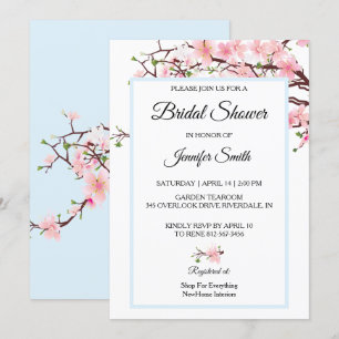 Cherry Blossoms Bridal Shower Pink Blue Card