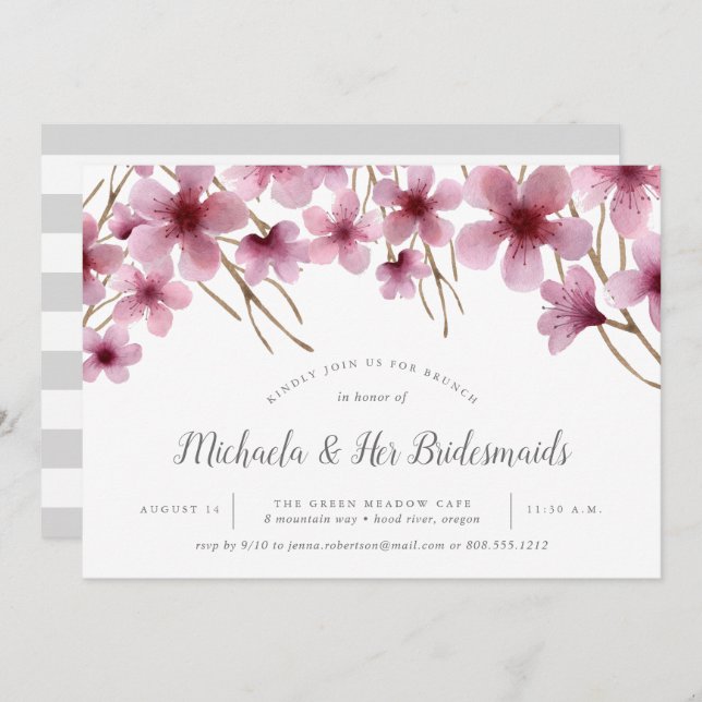 Cherry Blossoms Bridesmaids Brunch Invitation (Front/Back)