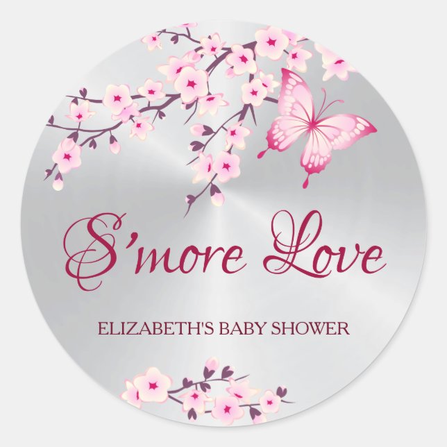 Cherry Blossoms  Butterfly S'more Love Classic Round Sticker (Front)
