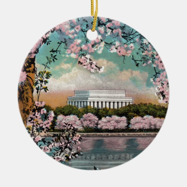 Cherry Blossoms Ceramic Tree Decoration (Front)