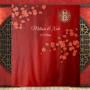Cherry Blossoms Chinese Wedding  Backdrop Tapestry