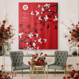 Cherry Blossoms Chinese Wedding Red Photo Backdrop Tapestry