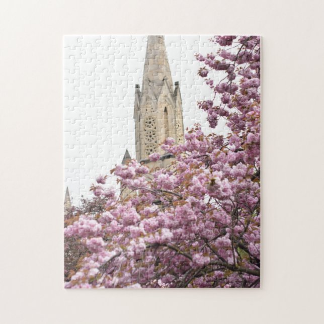 Cherry Blossoms Church Steeple Islington London UK Jigsaw Puzzle (Vertical)