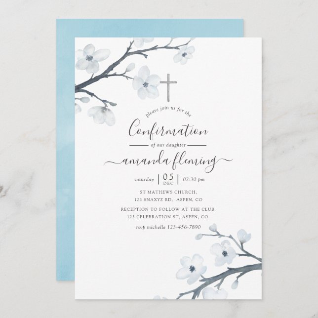Cherry Blossoms Confirmation Invitation (Front/Back)