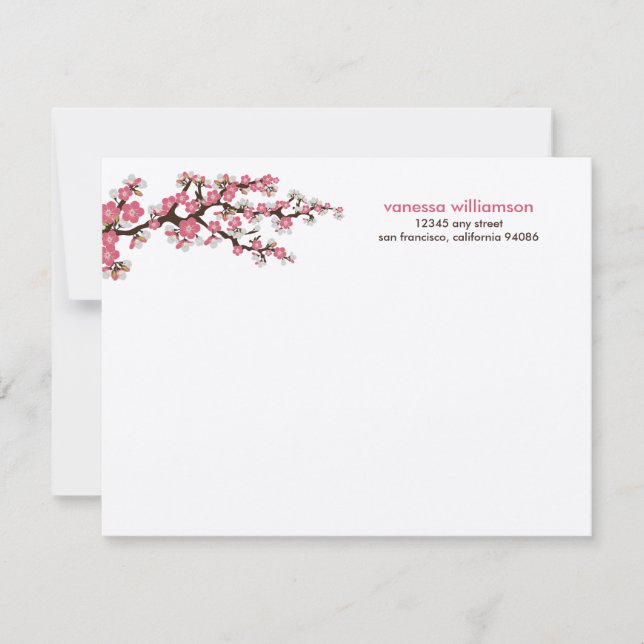 Cherry Blossoms Custom Flat Note Cards (pink) (Front)