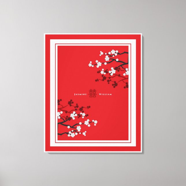 Cherry Blossoms Double Happiness Chinese Wedding Canvas Print (Front)