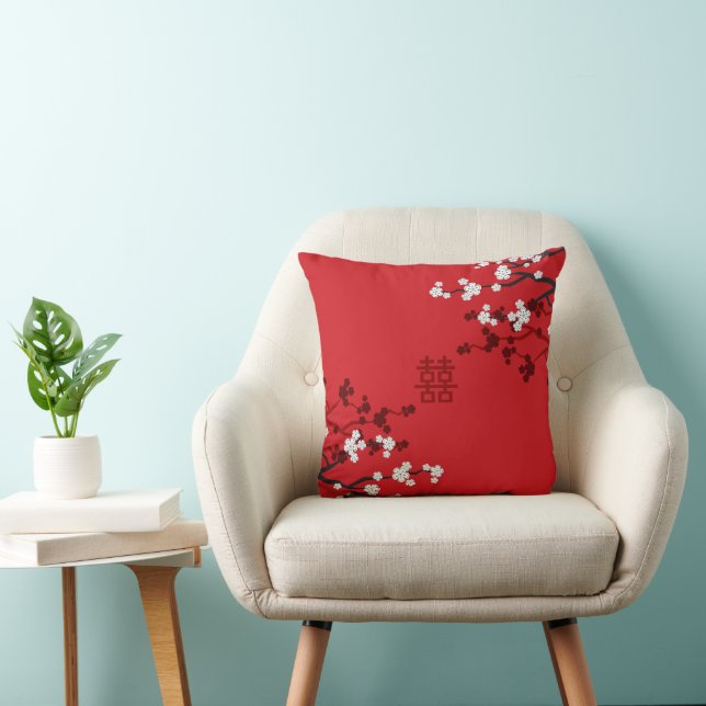Cherry Blossoms Double Happiness Chinese Wedding Cushion (Chair)