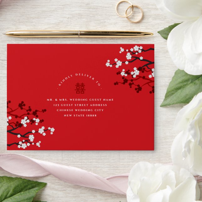 Cherry Blossoms & Double Happiness Chinese Wedding Envelope (Wedding)