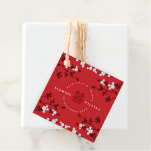 Cherry Blossoms & Double Happiness Chinese Wedding Favour Tags