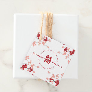 Cherry Blossoms & Double Happiness Chinese Wedding Favour Tags