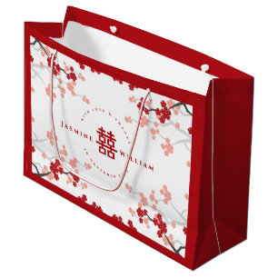 Cherry Blossoms & Double Happiness Chinese Wedding Large Gift Bag