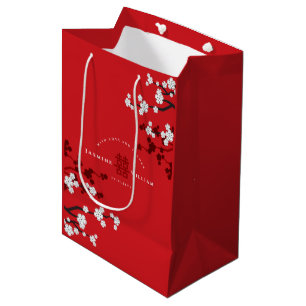 Cherry Blossoms & Double Happiness Chinese Wedding Medium Gift Bag