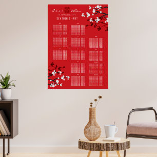 Cherry Blossoms Double Xi Asian Wedding Seat Chart