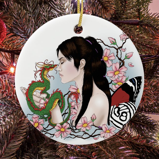 Cherry Blossoms Dragon Serenity Asian Fairy  Ceramic Tree Decoration (Creator Uploaded)