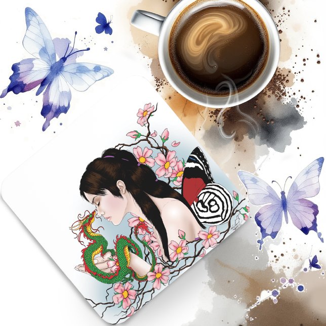 Cherry Blossoms Dragon Serenity Asian Fairy  Coaster (Creator Uploaded)