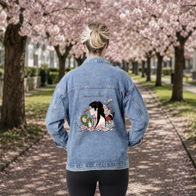 Cherry Blossoms Dragon Serenity Asian Fairy  Denim Jacket (Creator Uploaded)