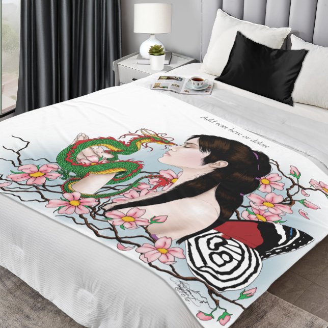 Cherry Blossoms Dragon Serenity Asian Fairy  Fleece Blanket (Creator Uploaded)