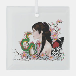 Cherry Blossoms Dragon Serenity Asian Fairy Glass Tree Decoration