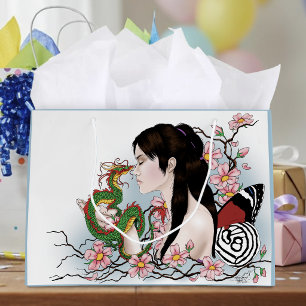 Cherry Blossoms Dragon Serenity Asian Fairy Large Gift Bag