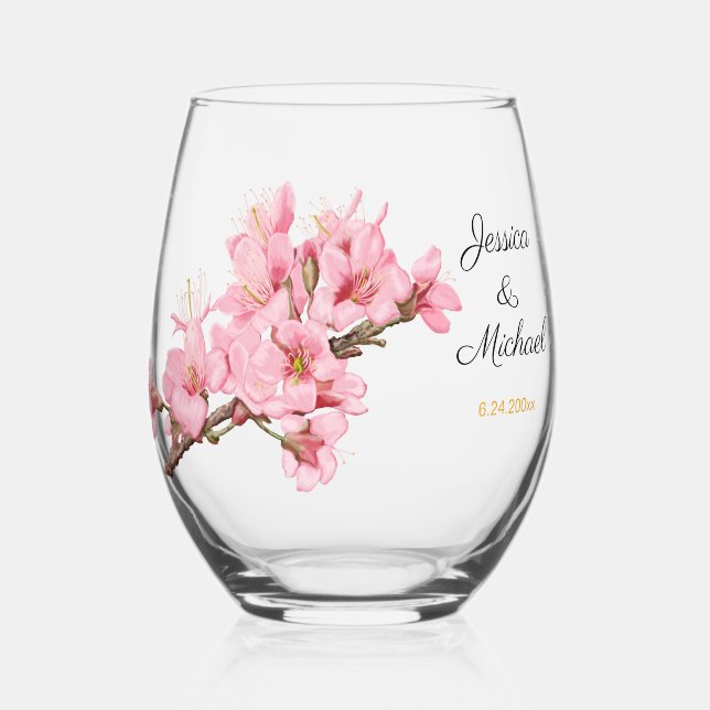 Cherry blossoms Drinkware Set Stemless Wine Glass (Front)