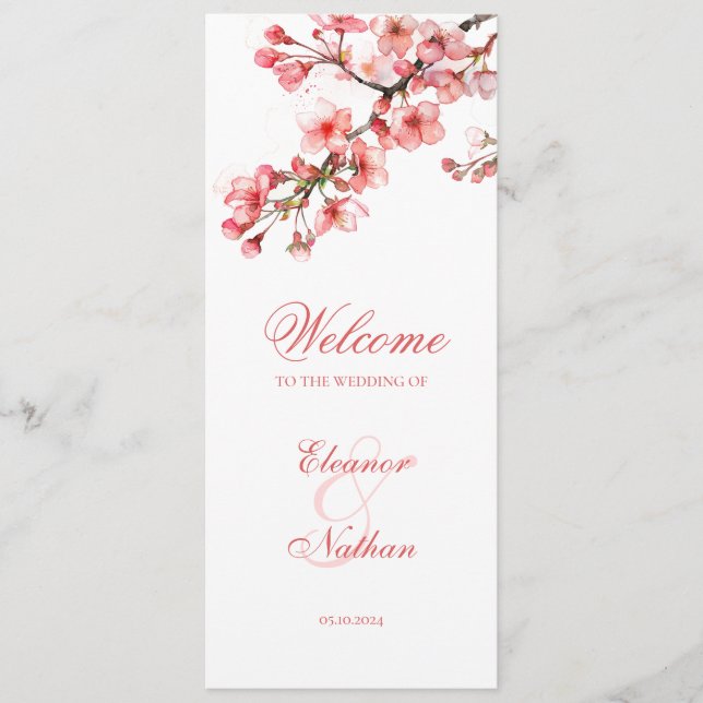 Cherry Blossoms Elegant Spring Wedding Programme (Front)