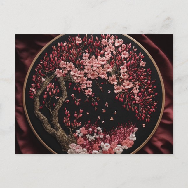 Cherry Blossoms Embroidered Wedding Vintage Wrappi Postcard (Front)