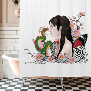 Cherry Blossoms Fairy Dragon Friendship Shower Curtain