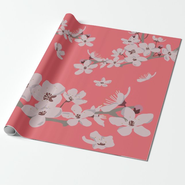Cherry Blossoms Floating Flowers Wrapping Paper (Unrolled)