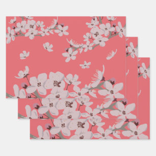 Cherry Blossoms Floating Flowers Wrapping Paper Sheet