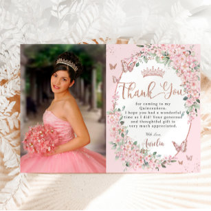Cherry Blossoms Floral Butterflies Quinceanera Thank You Card