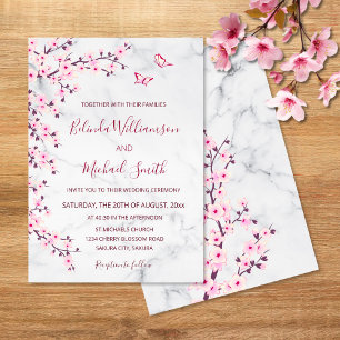Cherry Blossoms Floral Marble Wedding Invitation