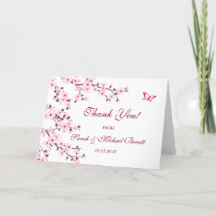 Cherry Blossoms Floral Pink Wedding Thank You Card