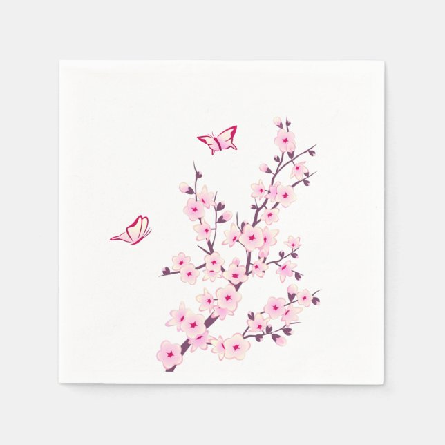 Cherry Blossoms Floral Pink White Napkin (Front)