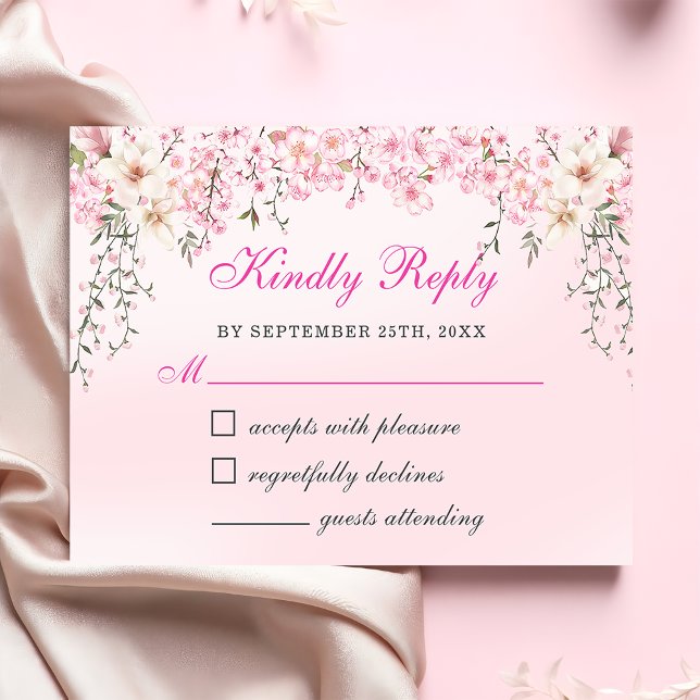 Cherry Blossoms Floral Sweet Sixteen Birthday RSVP Card (Creator Uploaded)