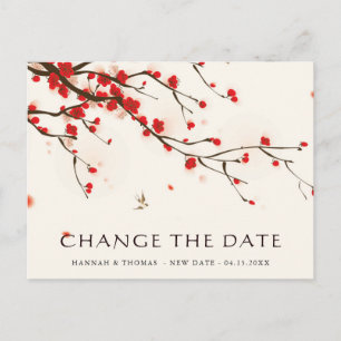 Cherry Blossoms Floral Wedding Change the Date Postcard