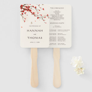 Cherry Blossoms Floral Wedding Program Hand Fan