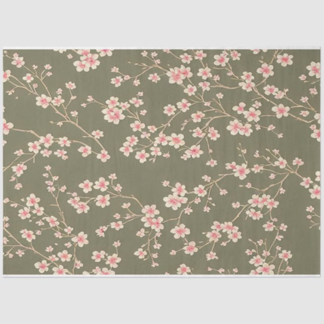 Cherry blossoms flowers vintage ephemera pattern tissue paper (Front)