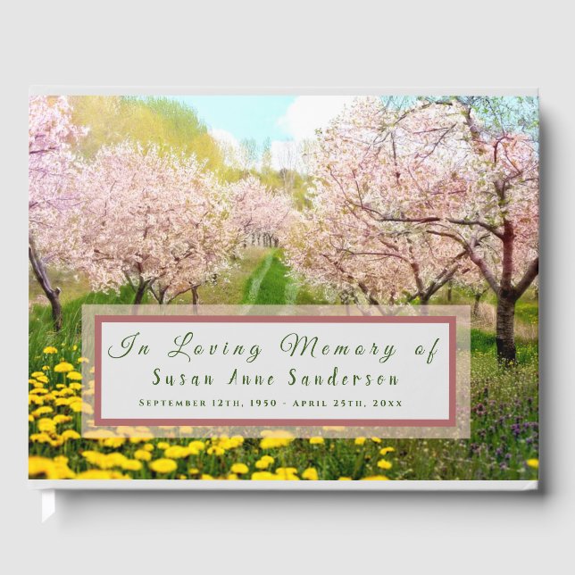 Cherry Blossoms Funeral Memorial Guest Book (Front)