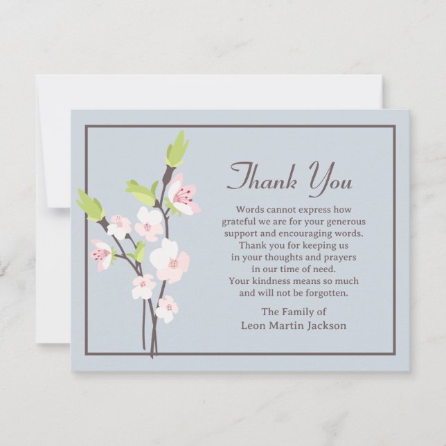 Cherry Blossoms Funeral Thank You Note Card (Front)