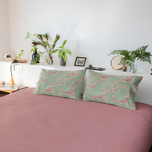 Cherry Blossoms in Pink and Teal Pillowcase
