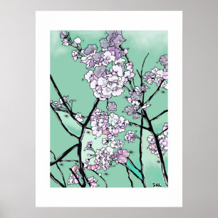 Cherry Blossoms in the Wind – Minimal Floral Art Poster