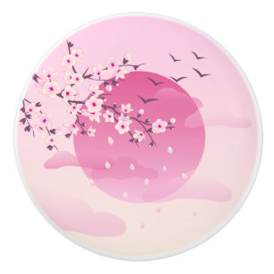Cherry Blossoms Japanese Landscape Ceramic Knob