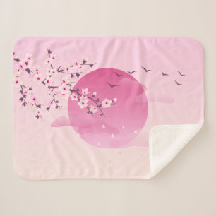 Cherry Blossoms Japanese Landscape Sherpa Blanket