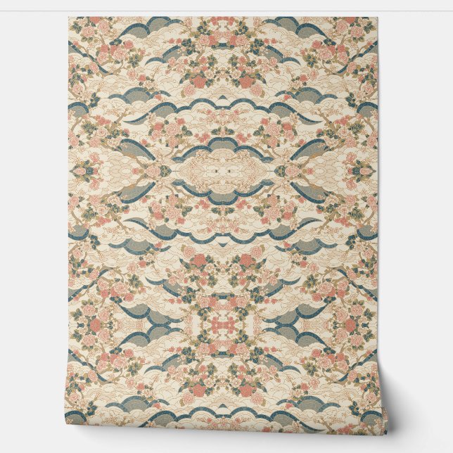 Cherry Blossoms,Kanji in Pink, Blue & Golden  Wallpaper (Unrolling)