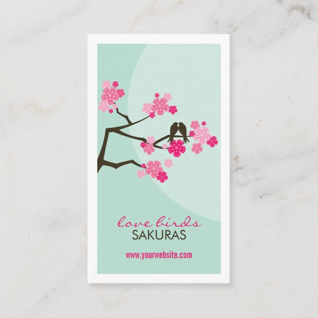 Cherry Blossoms Love Birds Sakura Flowers Branch Business Card (Front)