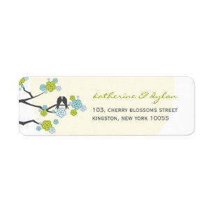 Cherry Blossoms Love Birds Wedding Address Labels