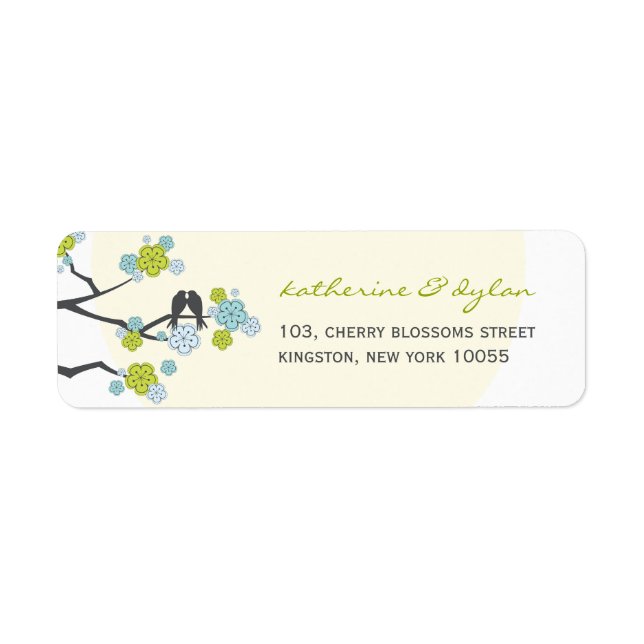 Cherry Blossoms Love Birds Wedding Address Labels (Front)