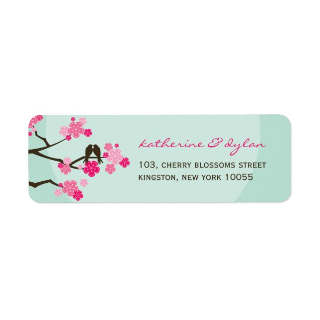 Cherry Blossoms Love Birds Wedding Address Labels (Front)