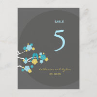 Cherry Blossoms Love Birds Wedding Table Number