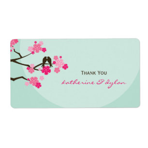 Cherry Blossoms Love Birds Wedding Thank You Label
